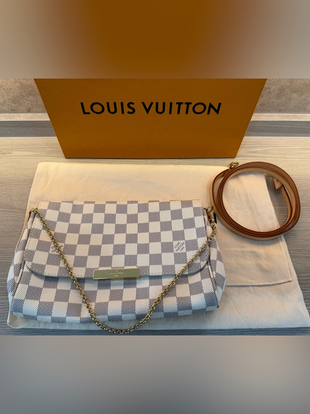 Louis Vuitton Favorite MM Damier Azur N41275 NEW Full Set Receipt